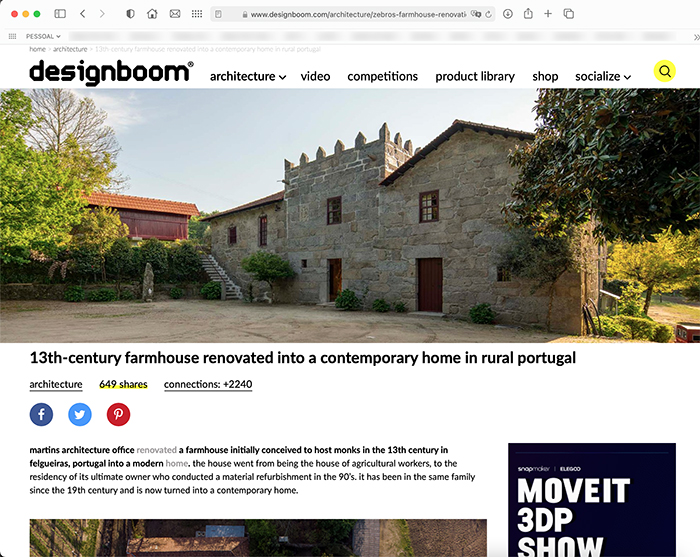 Quinta de Zebros was published in Designboom.